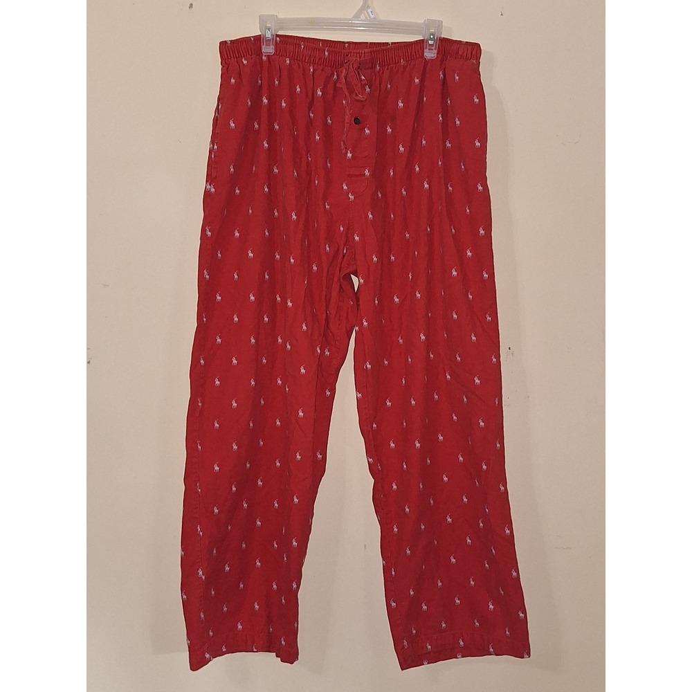Polo Ralph Lauren Mens XL Red All Over Pony Logo Cotton Pajama Sleep Pants